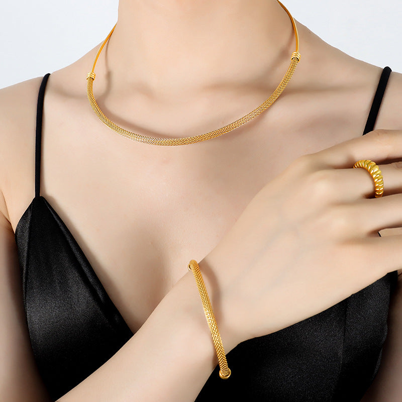 18K Gold Light Luxury Fashion Circle Braided Design Earrings Bracelet Necklace Set - Syble's