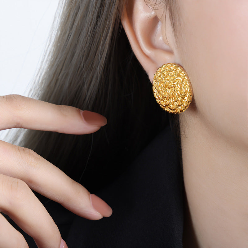 18K Gold Light Luxury Fashion Round Card Texture Design Versatile Earrings Necklace Set
