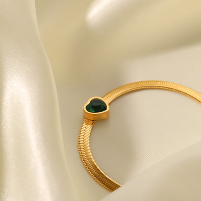 18K Gold Plated Green/White/Pink Heart Zircon Bracelet - Syble's