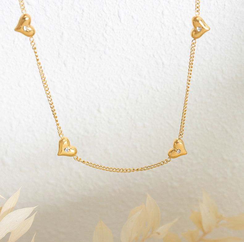 18K gold classic fashion heart inlaid zircon design bracelet necklace earrings set - Syble's