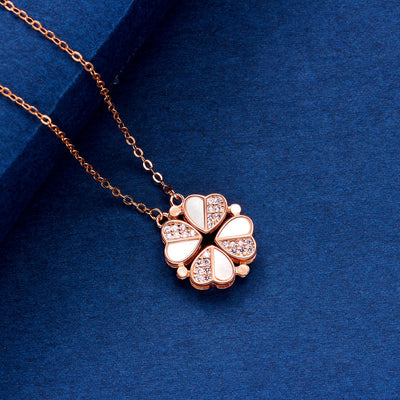 S925 silver light luxury fashion four-leaf clover inlaid with gemstones and diamonds a two-wear design necklace - Syble's