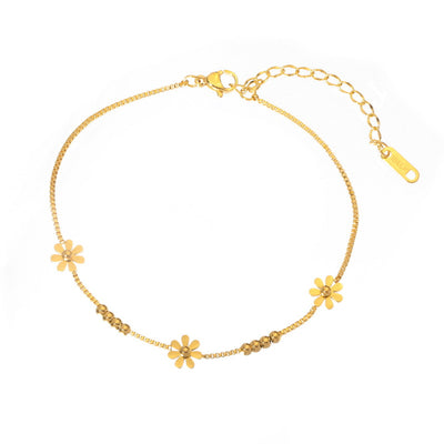 18K Gold Exquisite Simple Sweet Daisy Design Versatile Anklet - Syble's