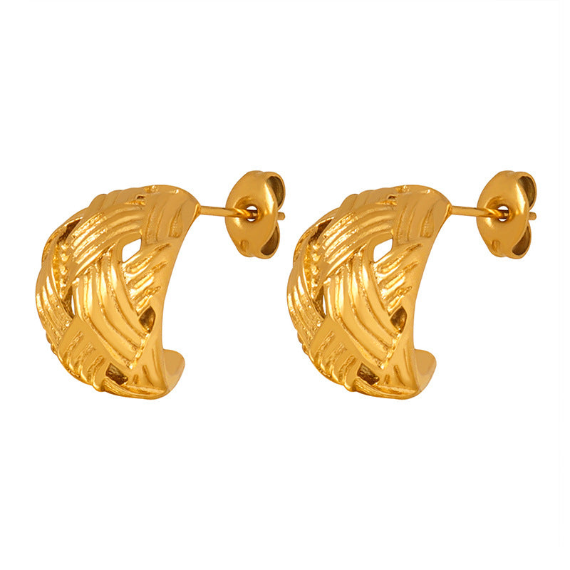 18K Gold Exquisite Simple Geometric Braided Design Earrings - Syble's