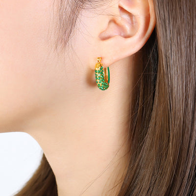 18K Gold Exquisite Dazzling U-Shaped Diamond Design Versatile Earrings - Syble's