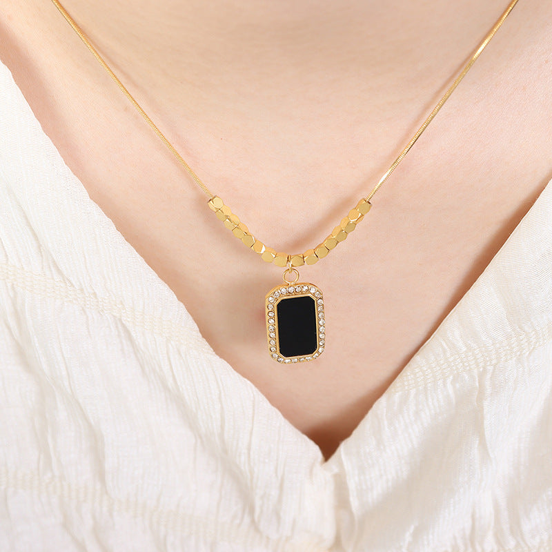 18K gold fashionable simple irregular baguette gem-set diamond and geometric square design versatile necklace - Syble's