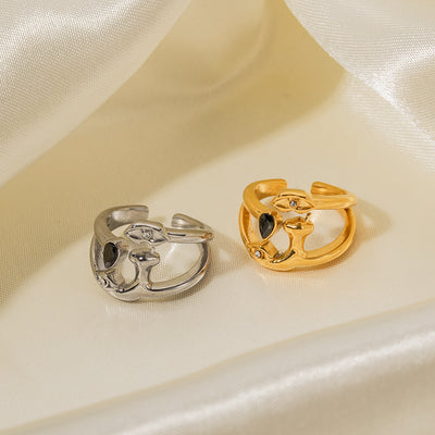 18K gold exquisite simple geometric inlaid gemstone design ring - Syble's