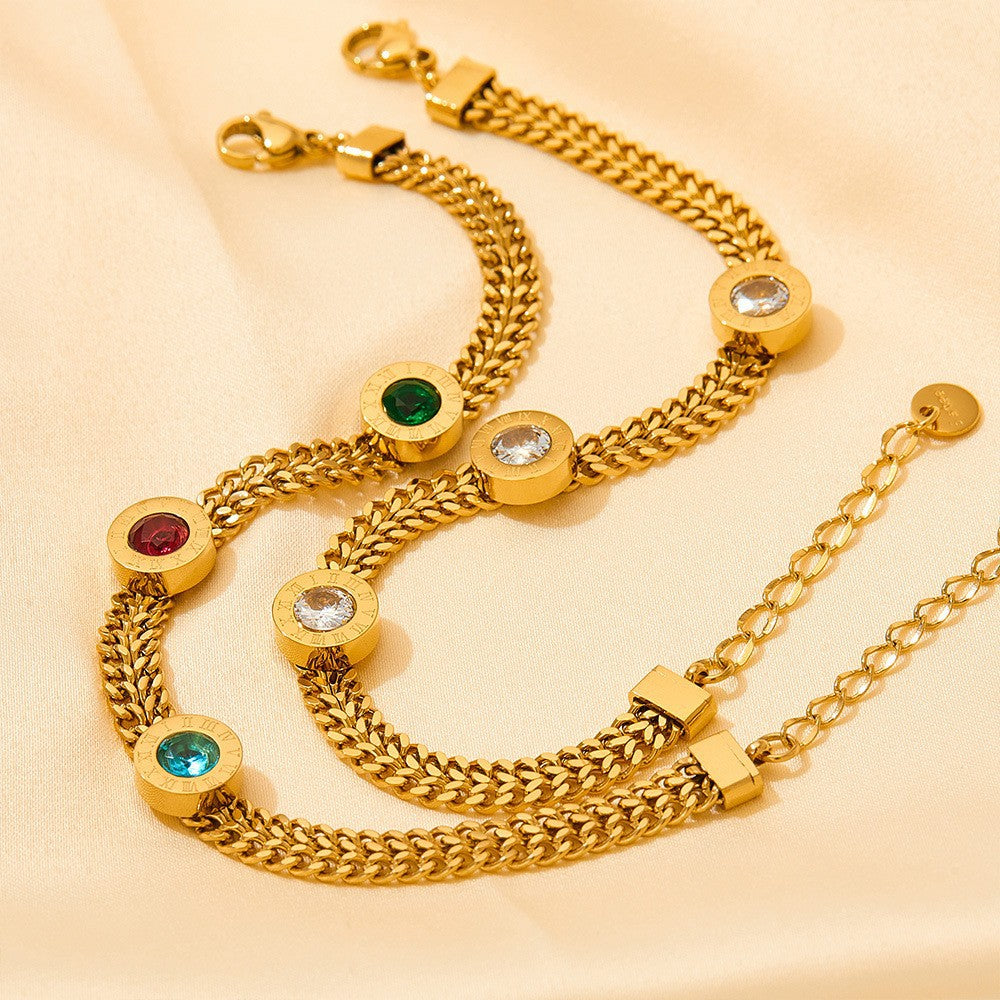 18K gold noble and fashionable round diamond design versatile bracelet - Syble's