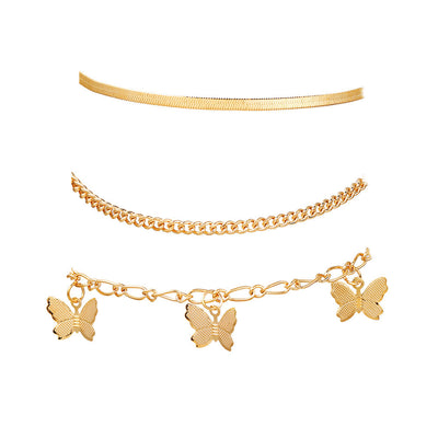 Layered Chain Butterfly Pendant Anklet Set - Syble's