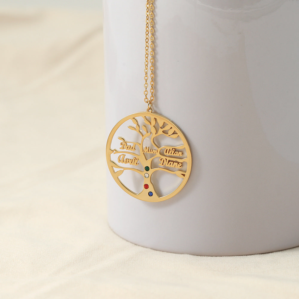 Trendy Fashion Hollow Round Matching Tree of Life Customizable Name Design Versatile Necklace - Syble's