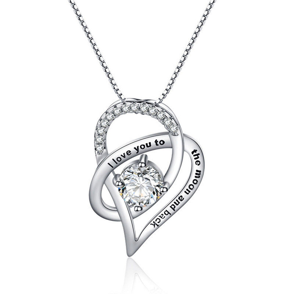 Hollow Heart Inlaid Zircon Design Gift Box Pendant Necklace for Mom