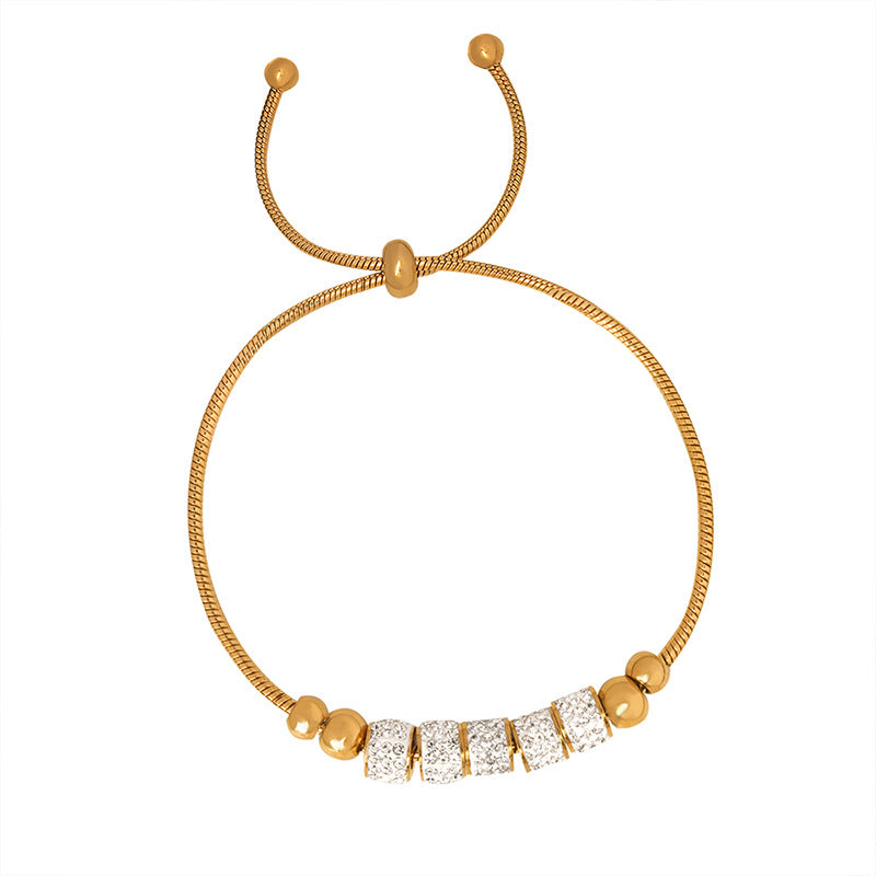 18K gold fashionable hip-hop style cylindrical diamond-studded design light luxury style bracelet - Syble's