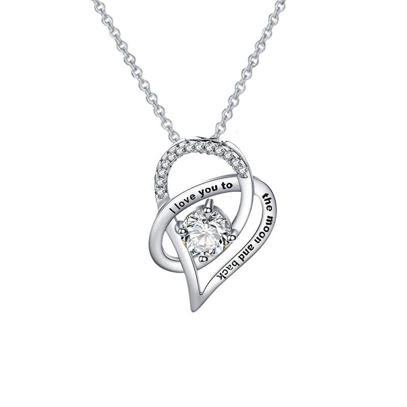 Light luxury fashion hollow heart inlaid zircon design gift box pendant necklace for mom or daughter