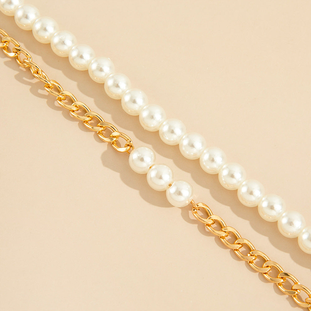 Pearl and chain two-piece anklet