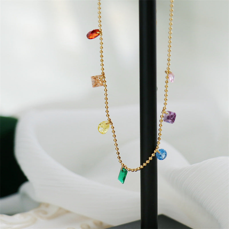 Trendy and fashionable geometric colored zircon design simple style necklace bracelet anklet set