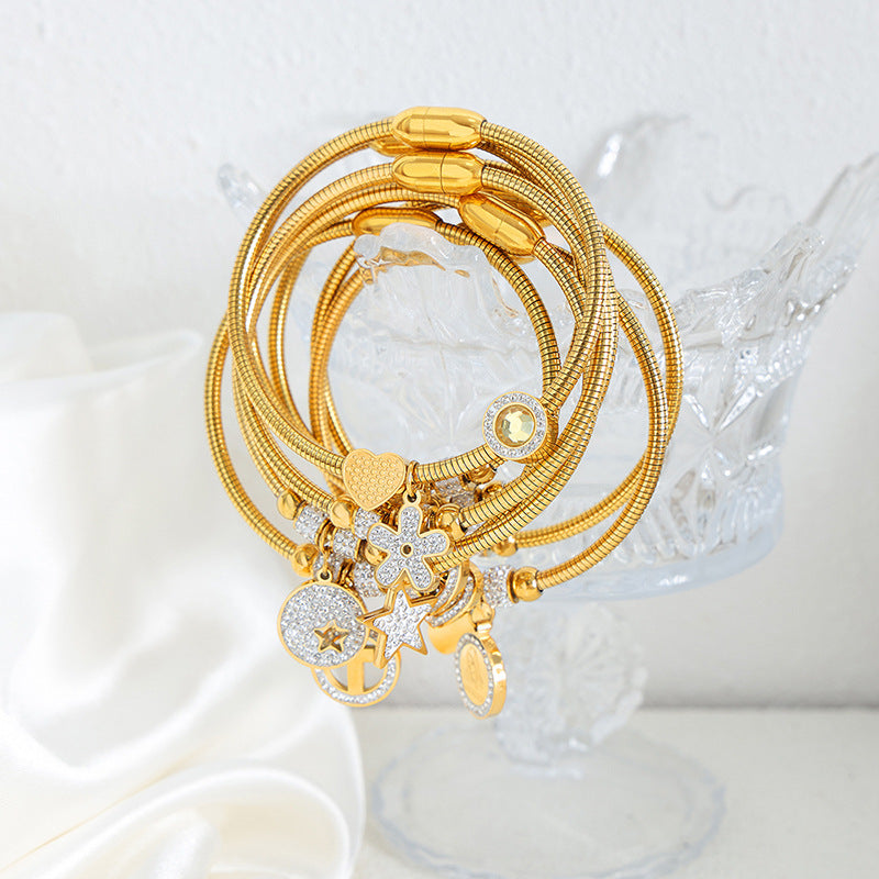 18K gold noble and dazzling flower/star/cross/round/square design light luxury style bracelet - Syble's