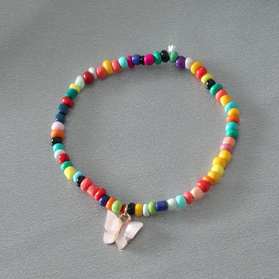 Exquisite personality colored beads with bohemian style butterfly bead design anklet - Syble's