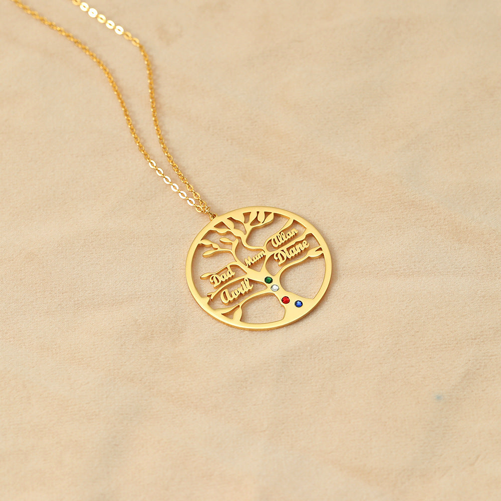 Trendy Fashion Hollow Tree of Life Inlaid Zircon Customizable Name Design Versatile Necklace - Syble's