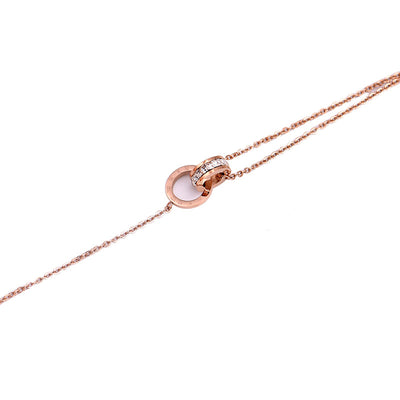 Exquisite and luxurious rose gold double-ring Roman numerals inlaid with white diamond design titanium steel anklet - Syble's