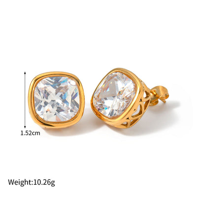 Light luxury noble square hollow inlaid zircon design earrings necklace set