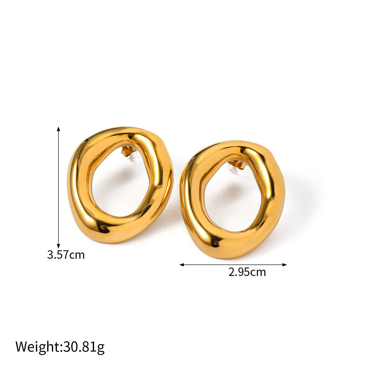 Gold simple and elegant oval hollow design versatile earrings