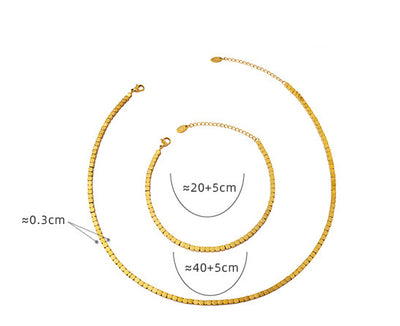 18K Gold Fashion Square Design Versatile Necklace Anklet Set - Syble's