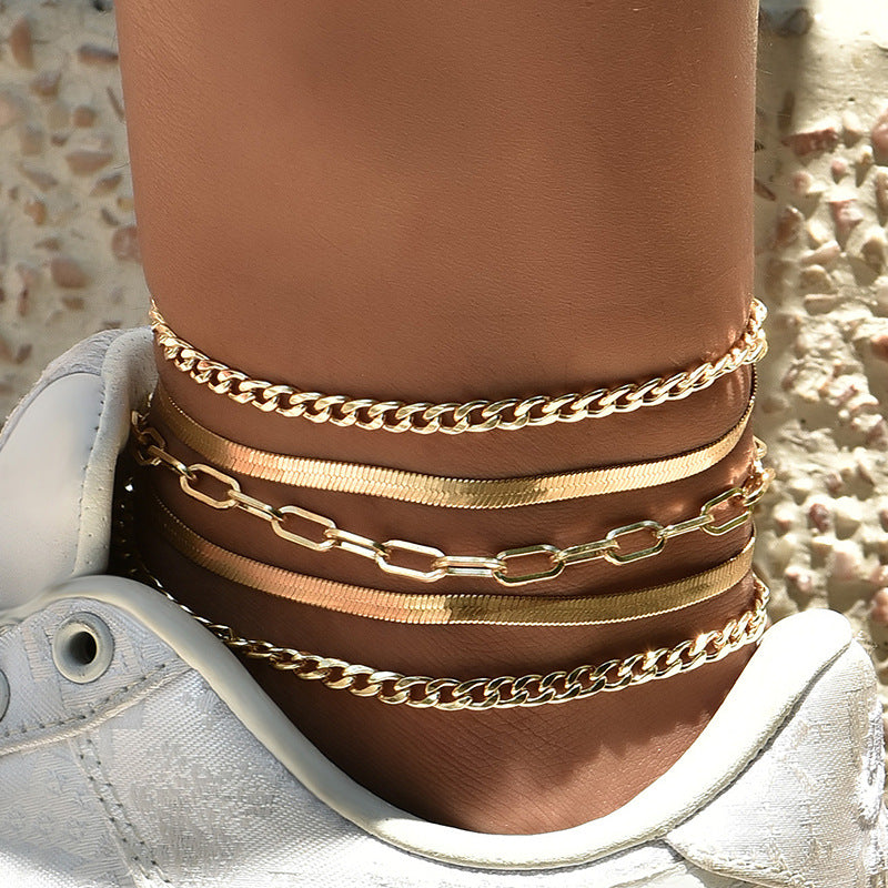Multilayer Metal Chain Anklet Set Combination - Syble's