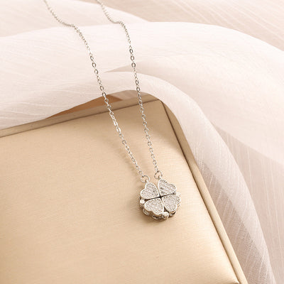 Noble and fashionable heart-to-heart four-leaf clover inlaid with zircon, a two-wear design simple style necklace - Syble's