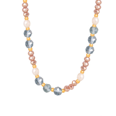 18K gold exquisite fashionable pearl and gemstone bead design necklace - Syble's