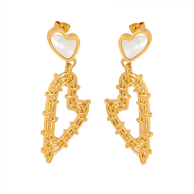 18K gold fashion and simple lines outline the peach heart shape with gem design light luxury style earrings - Syble's