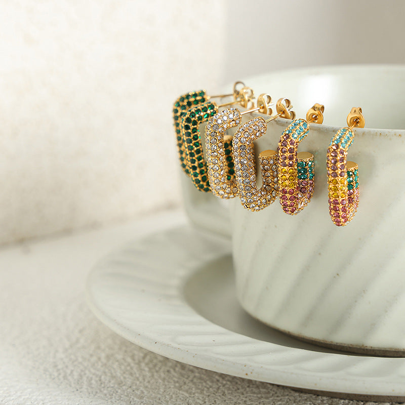 18K Gold Noble and Dazzling G Shaped Diamond Design Versatile Earrings - Syble's