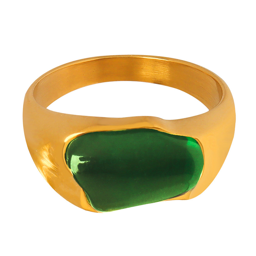 18K gold vintage simple inlaid irregular emerald gemstone design ring