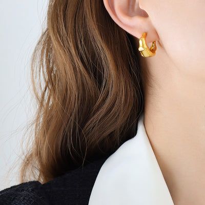 18K gold noble and atmospheric C-shaped earrings with bamboo design - Syble's