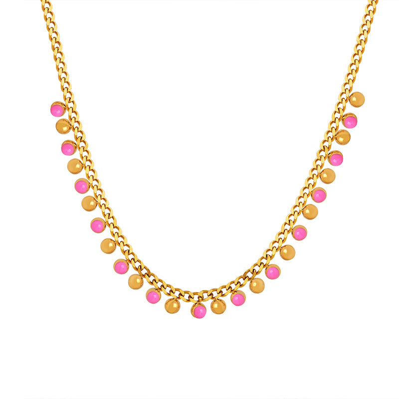 18K gold exquisite and noble round beads and gemstone design light luxury style necklace - Syble's