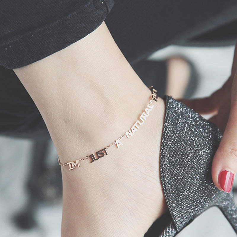 18K Gold Exquisite Fashion Mori Letter Design Versatile Anklet
