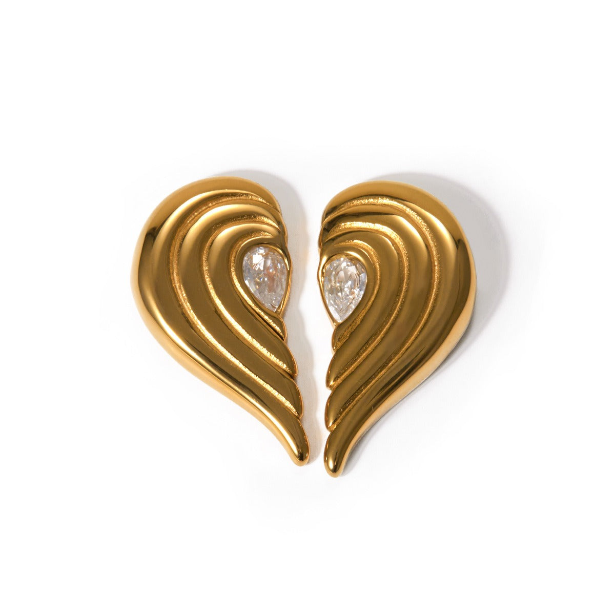 18k gold trendy personalized half love inlaid zircon design earrings