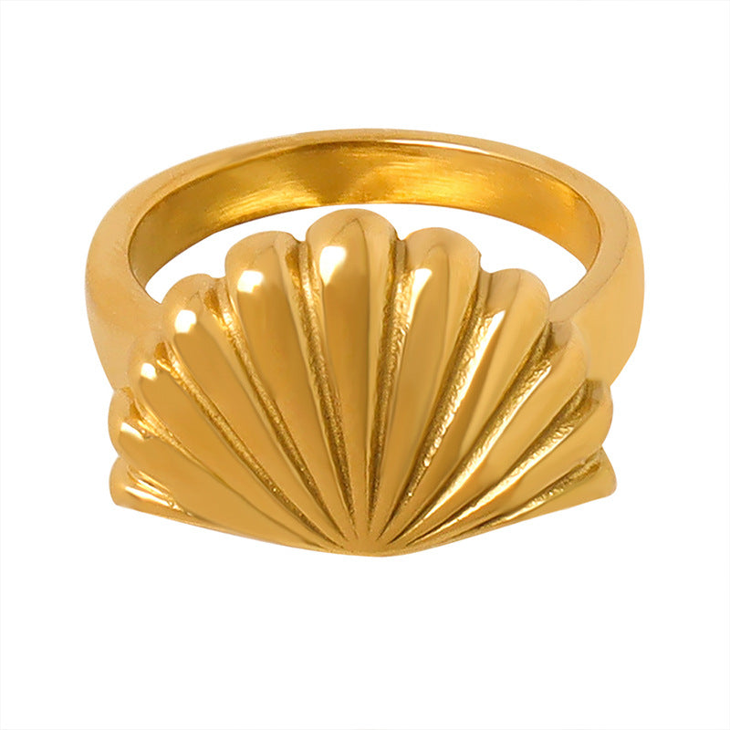 18K gold trendy fashionable shell design simple style ring