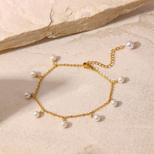 18K Gold Exquisite Dazzling Shell Bead Tassel Pendant Design Versatile Anklet - Syble's
