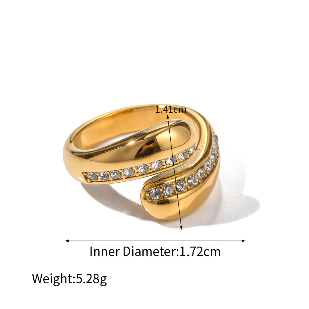18K gold noble and simple drop-shaped zircon design versatile ring - Syble's
