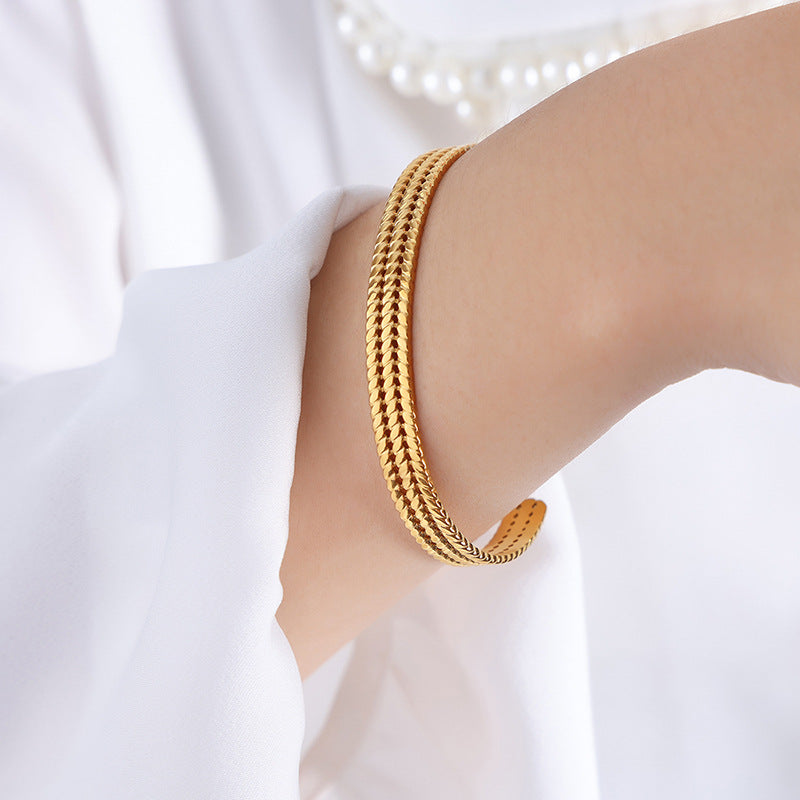 18K gold trendy hip-hop style line/round/heart-shaped design versatile bracelet - Syble's