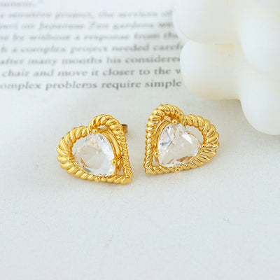 18K Gold Exquisite Dazzling Heart-shaped Inlaid Zircon Design Versatile Earrings - Syble's