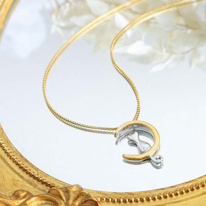 18K gold novel and trendy moon and cat design versatile pendant necklace