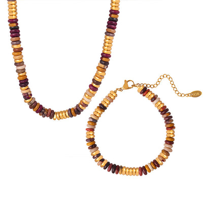 18K Gold Novel Fashion Gem Bead Design Bracelet Necklace Set - Syble's