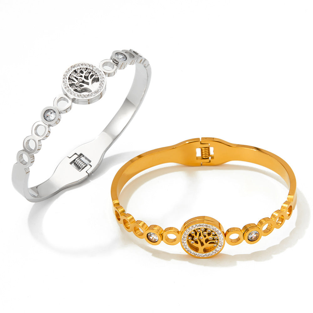 18K gold exquisite and noble diamond and zircon tree of life design bracelet - Syble's