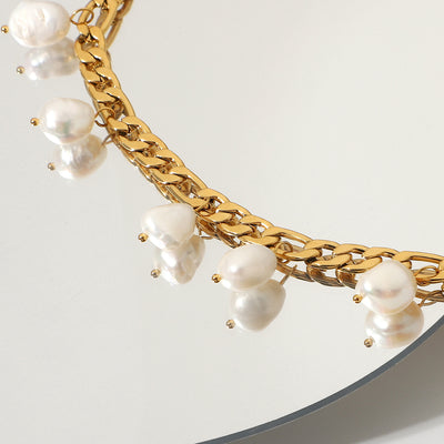 18K Gold Fashion Simple Figaro Pearl Pendant Versatile Anklet - Syble's