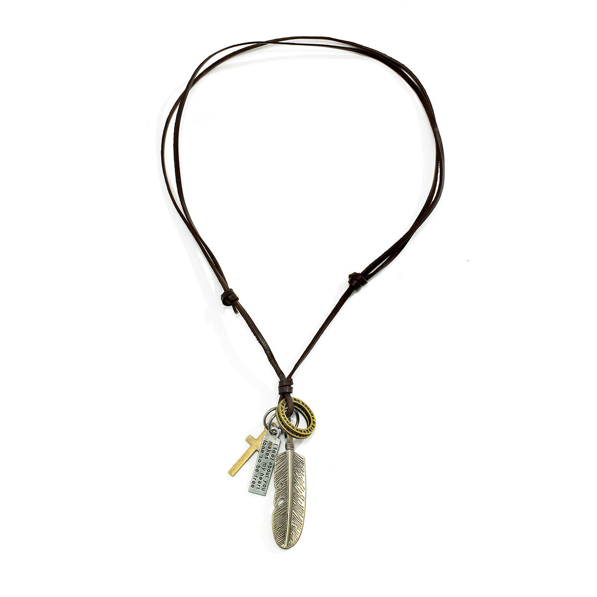Vintage Fashion Leather Chain with Feather and Cross Design Versatile Pendant Necklace - Syble's