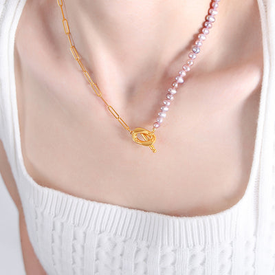 Gold retro palace style lavender pearl with OT buckle design necklace