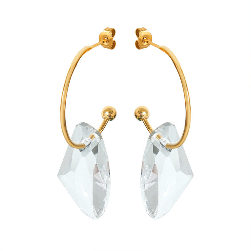 18k Gold Exquisite Simple C-shaped Earrings with Gem Design Versatile - Syble's