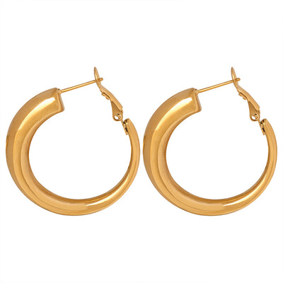 18K Gold Simple Atmospheric Hollow Round Design Versatile Earrings - Syble's