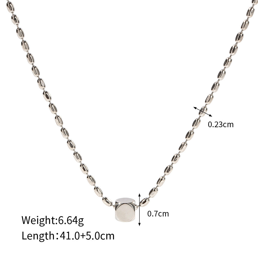 18K Gold Minimalist Fashion Bead Chain with Square Design Versatile Pendant Necklace - Syble's