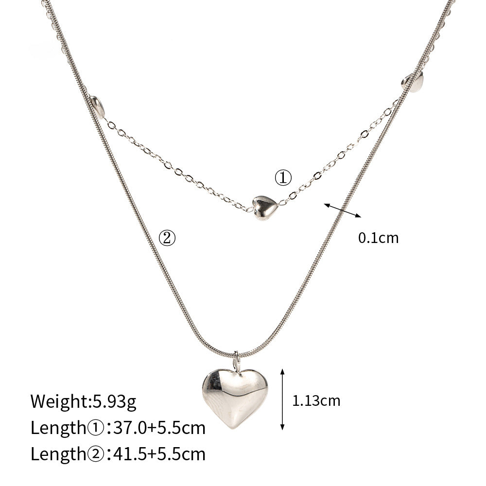 18K Gold Noble Light Luxury Double Layer Matching Heart Design Versatile Necklace - Syble's